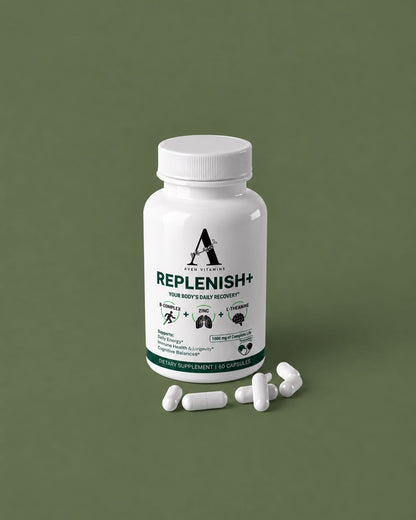 Aven Vitamins Replenish+ bottle with B-Complex, Zinc and L-Theanine